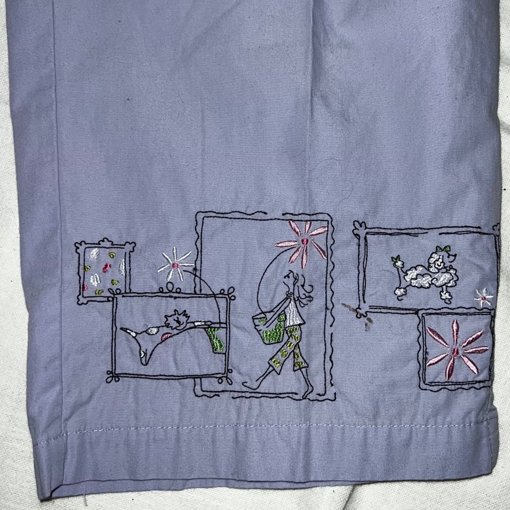 Blast Blues Women's Purple Capri Pants Embroidered Cats Poodles Lounge Size S